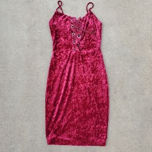WTD Red Velour Draw String Midi Dress sz Small